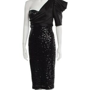Badgley Mishka One Shoulder Dress XS Black Sequined Cocktail Glam Princess